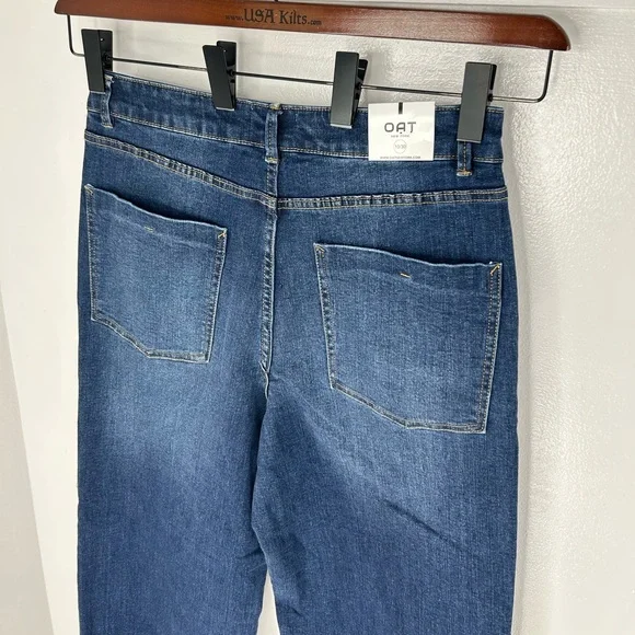 OAT NEW YORK NWT High Rise Wide Leg Jeans 10/30 Rhinestone Pocket Raw Hem - Picture 11 of 16